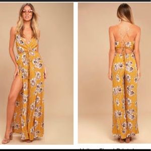 Going to the Garden Golden Yellow Floral Print Jumpsuit